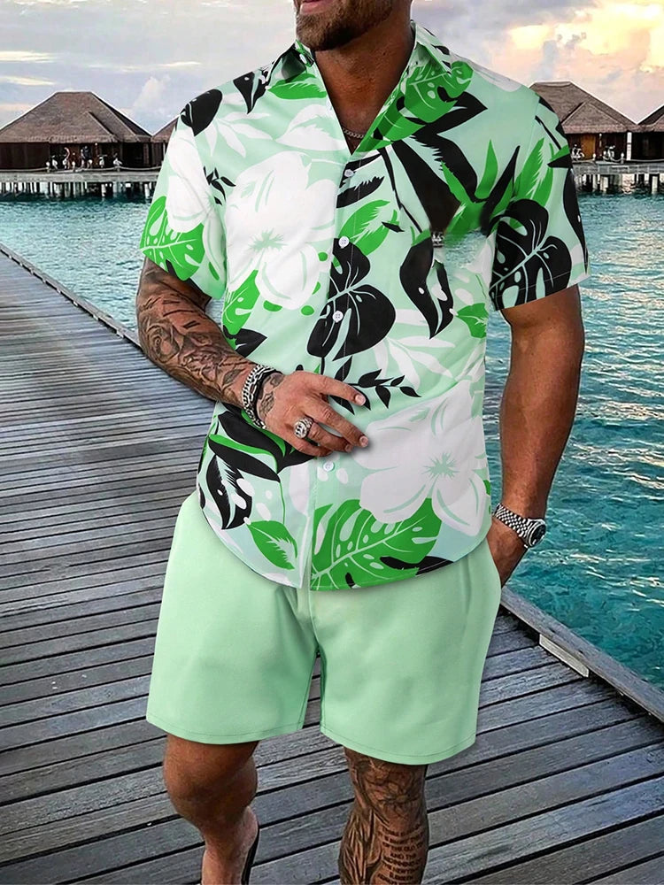 2024 Hawaiian Men's Short-sleeved Shirt And Beach Shorts Set Daily Comfortable Men's Casual Shirt Summer Breathable Men's Shorts