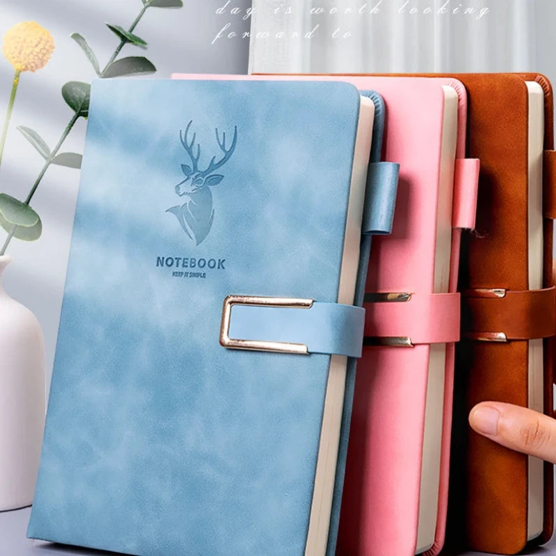 A5 Vintage deer head notebook magnetic button business PU leather 360pages notebook soft Cover leather for school daily Meeting