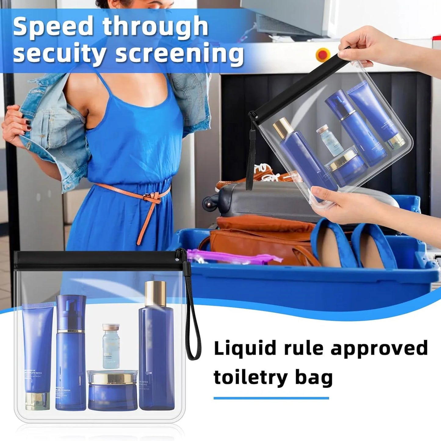 2pcs Luggage Transparent Travel Use Leakproof Flight Make Up Waterproof For Women Reusable Airport Security Toiletry Bag