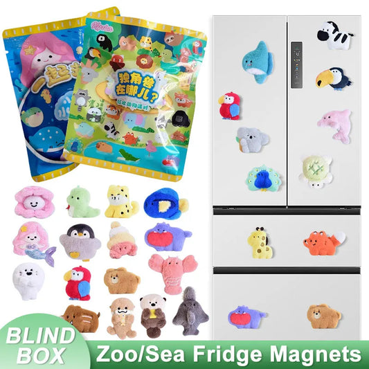 New Animal Blind Box Plush Fridge Magnets Blind Box Refrigerator Sticker Blind Bag Home Decor Cartoon Wall Stickers Kids Gift