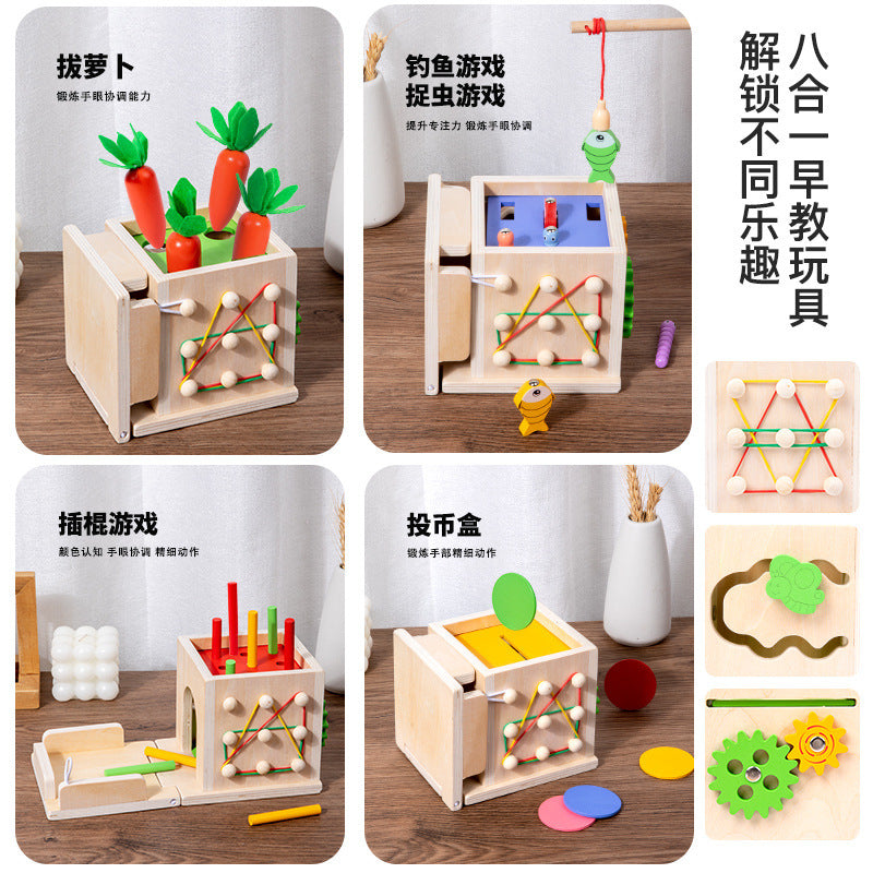 Children's wooden intelligence box pull radish catch worm fishing nail board coin baby early education puzzle ing toy