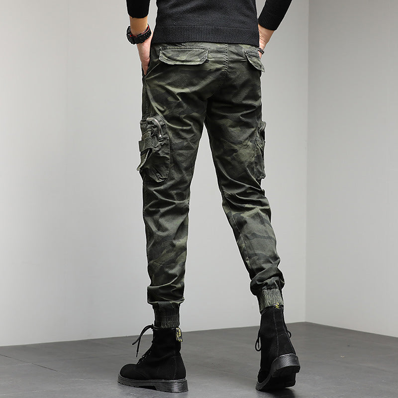 new men's casual pants camouflage cargo pants autumn and winter slim show high military style bunches of foot pants