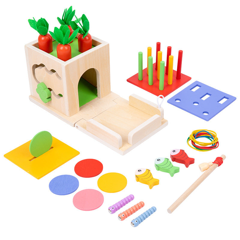 Children's wooden intelligence box pull radish catch worm fishing nail board coin baby early education puzzle ing toy