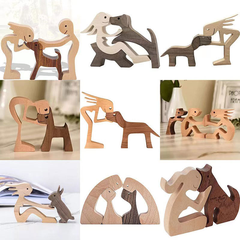 Carved wooden dog ornaments Carved wooden Nordic ornaments Home office table decoration