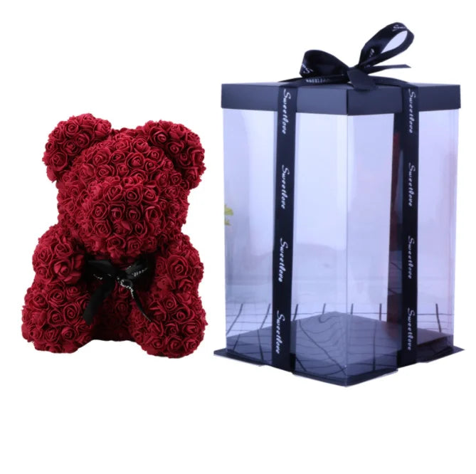 High Quality 40cm Artificial Roses Foam bear with gift box flower teddy Bear Gift for Valentine day mother's day gift