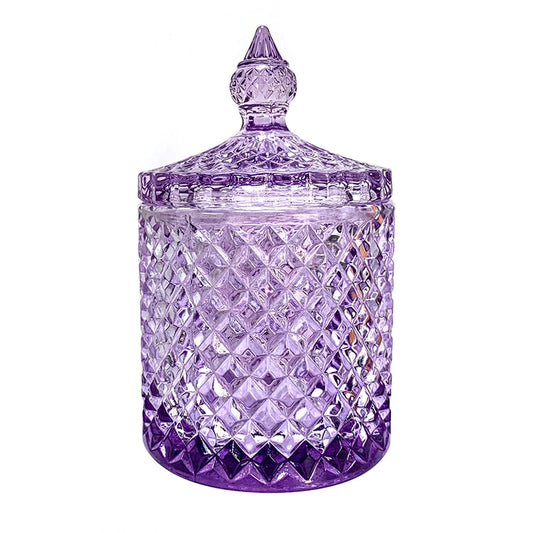 Glass Decorative Candle Jar Crystal Candy Storage Jar Suitable For Storage Food Kitchen Purple Container With Lid