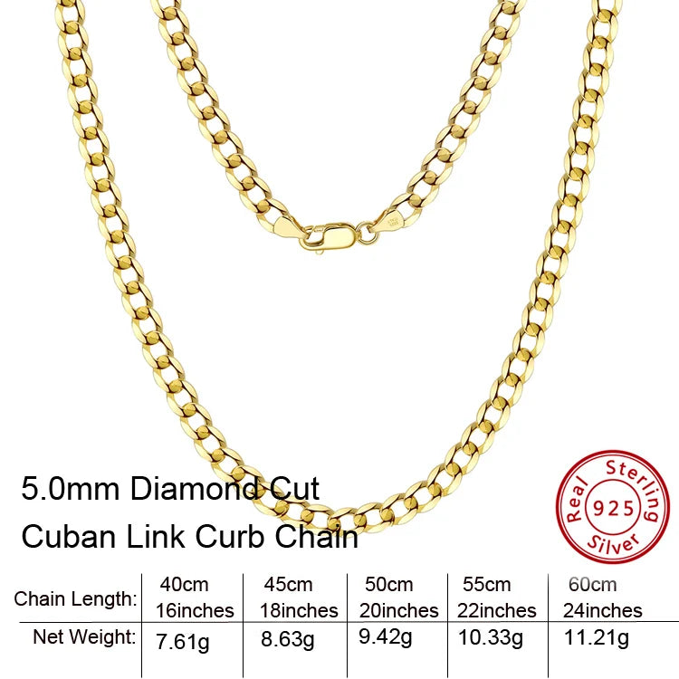 RINNTIN SC60-5 wholesale price 5mm diamond cut curb link chain necklace sterling silver 925 jewelry men cuban link chain