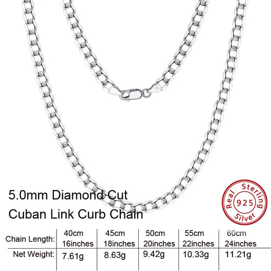 RINNTIN SC60-5 wholesale price 5mm diamond cut curb link chain necklace sterling silver 925 jewelry men cuban link chain