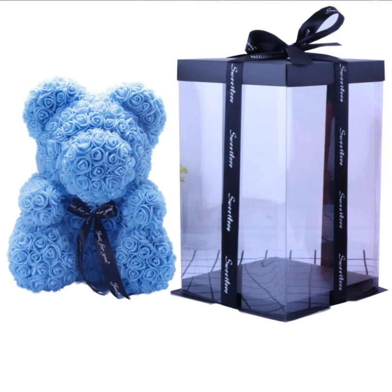 High Quality 40cm Artificial Roses Foam bear with gift box flower teddy Bear Gift for Valentine day mother's day gift