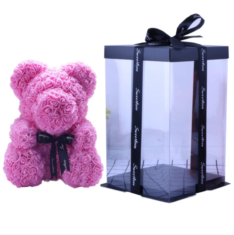 High Quality 40cm Artificial Roses Foam bear with gift box flower teddy Bear Gift for Valentine day mother's day gift