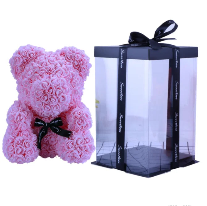 High Quality 40cm Artificial Roses Foam bear with gift box flower teddy Bear Gift for Valentine day mother's day gift