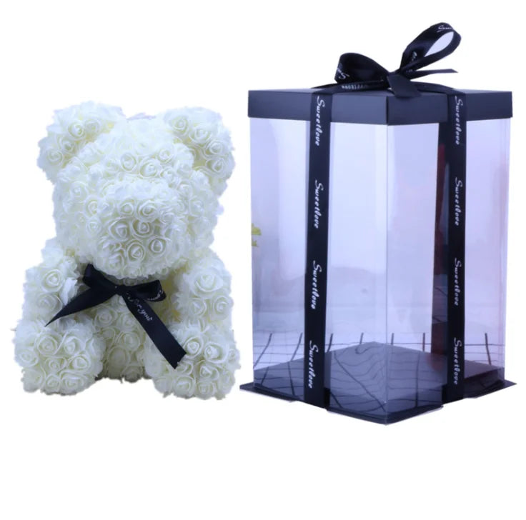 High Quality 40cm Artificial Roses Foam bear with gift box flower teddy Bear Gift for Valentine day mother's day gift