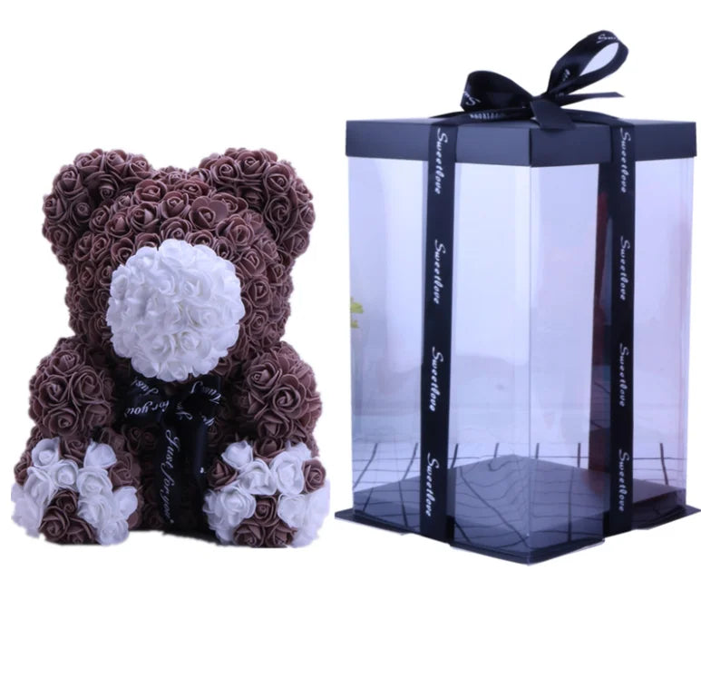 High Quality 40cm Artificial Roses Foam bear with gift box flower teddy Bear Gift for Valentine day mother's day gift