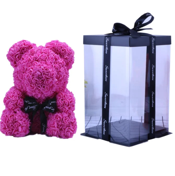 High Quality 40cm Artificial Roses Foam bear with gift box flower teddy Bear Gift for Valentine day mother's day gift