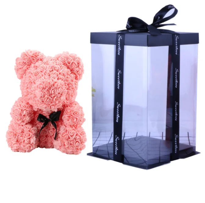 High Quality 40cm Artificial Roses Foam bear with gift box flower teddy Bear Gift for Valentine day mother's day gift