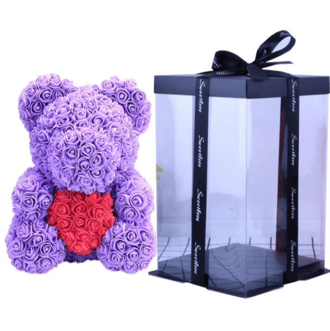 High Quality 40cm Artificial Roses Foam bear with gift box flower teddy Bear Gift for Valentine day mother's day gift