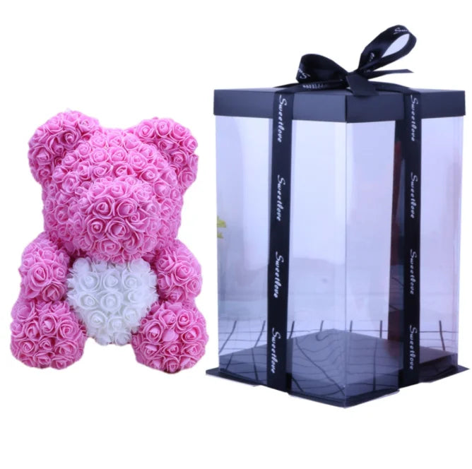 High Quality 40cm Artificial Roses Foam bear with gift box flower teddy Bear Gift for Valentine day mother's day gift