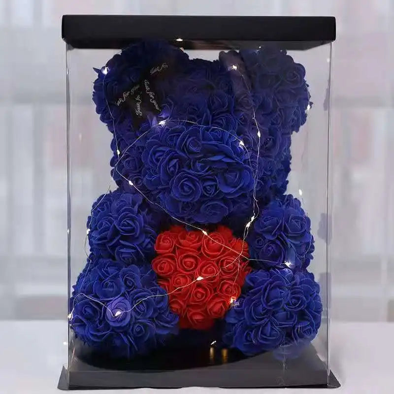 High Quality 40cm Artificial Roses Foam bear with gift box flower teddy Bear Gift for Valentine day mother's day gift