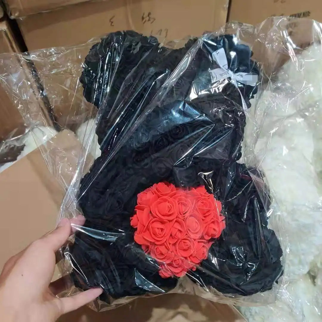 High Quality 40cm Artificial Roses Foam bear with gift box flower teddy Bear Gift for Valentine day mother's day gift