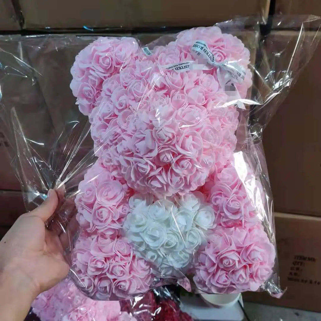 High Quality 40cm Artificial Roses Foam bear with gift box flower teddy Bear Gift for Valentine day mother's day gift