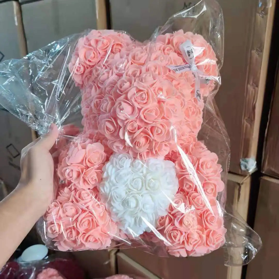 High Quality 40cm Artificial Roses Foam bear with gift box flower teddy Bear Gift for Valentine day mother's day gift