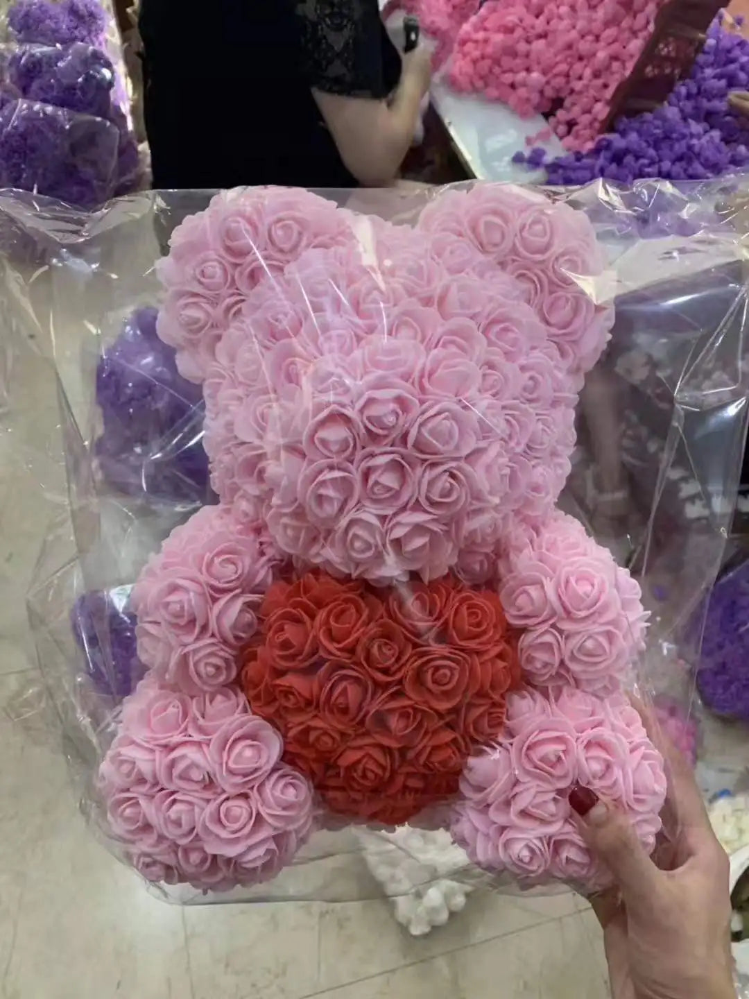 High Quality 40cm Artificial Roses Foam bear with gift box flower teddy Bear Gift for Valentine day mother's day gift