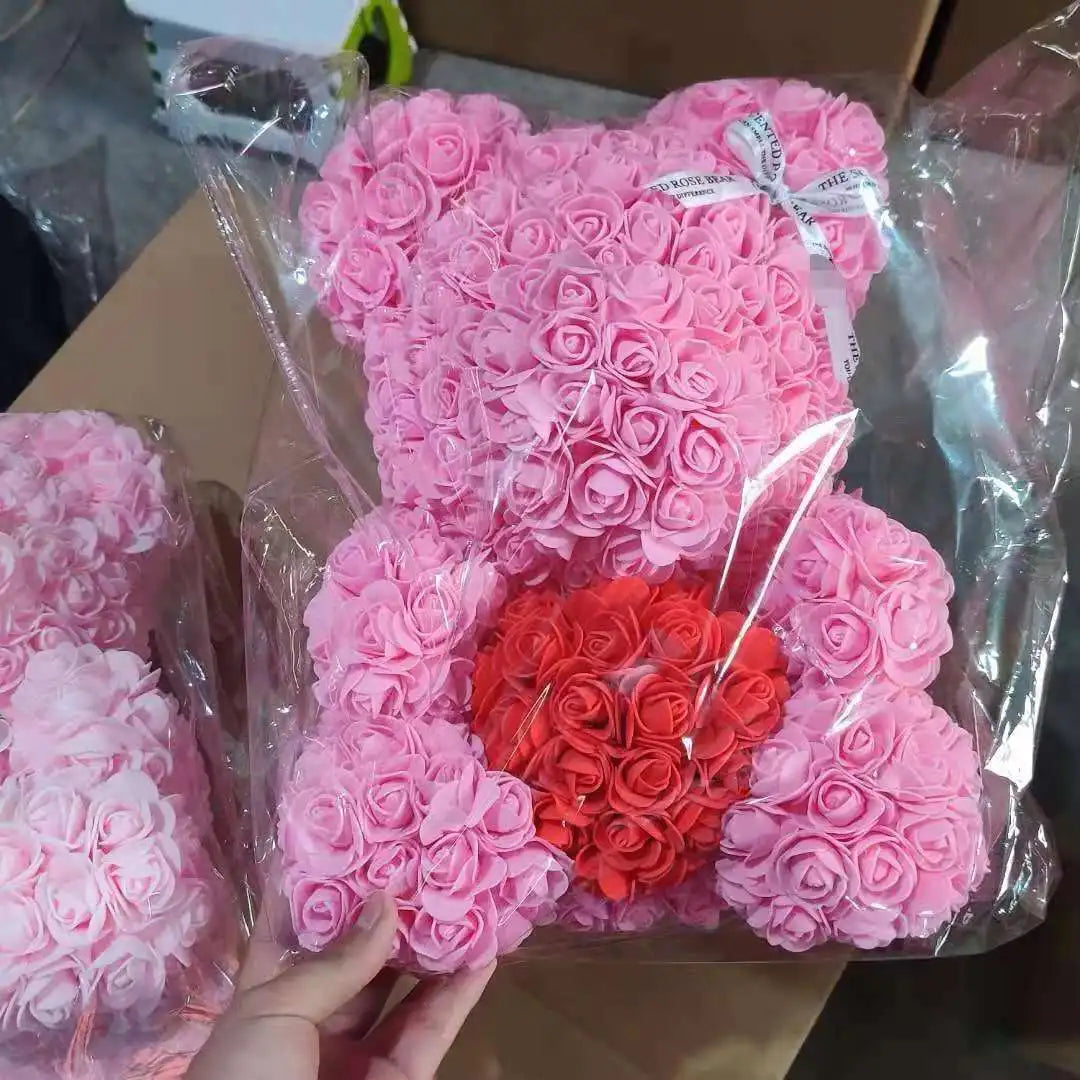 High Quality 40cm Artificial Roses Foam bear with gift box flower teddy Bear Gift for Valentine day mother's day gift