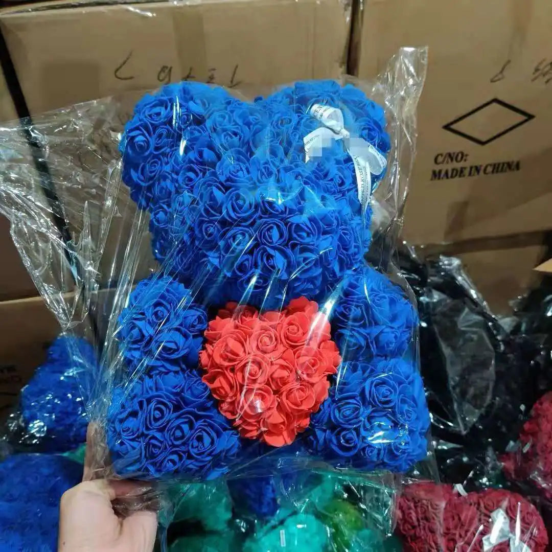 High Quality 40cm Artificial Roses Foam bear with gift box flower teddy Bear Gift for Valentine day mother's day gift