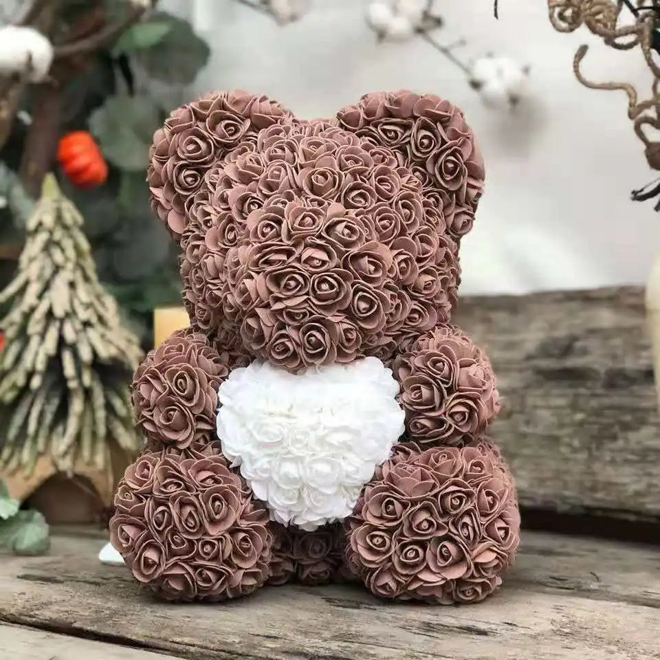 High Quality 40cm Artificial Roses Foam bear with gift box flower teddy Bear Gift for Valentine day mother's day gift