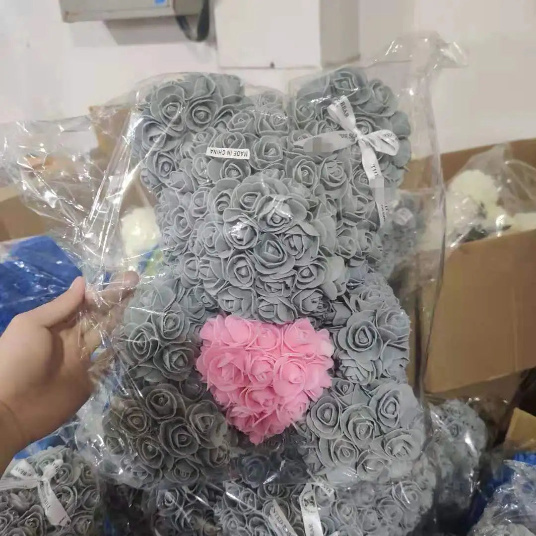 High Quality 40cm Artificial Roses Foam bear with gift box flower teddy Bear Gift for Valentine day mother's day gift