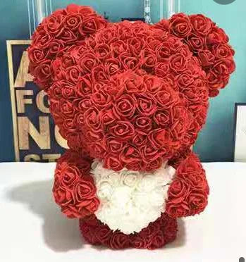 High Quality 40cm Artificial Roses Foam bear with gift box flower teddy Bear Gift for Valentine day mother's day gift