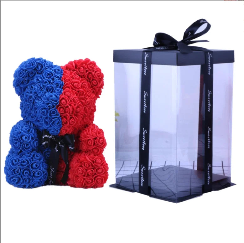 High Quality 40cm Artificial Roses Foam bear with gift box flower teddy Bear Gift for Valentine day mother's day gift