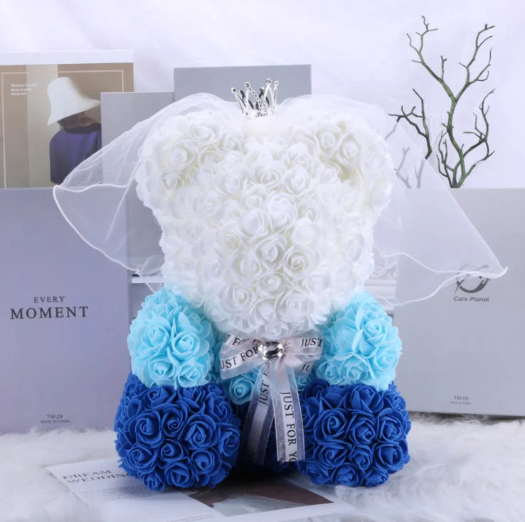 High Quality 40cm Artificial Roses Foam bear with gift box flower teddy Bear Gift for Valentine day mother's day gift