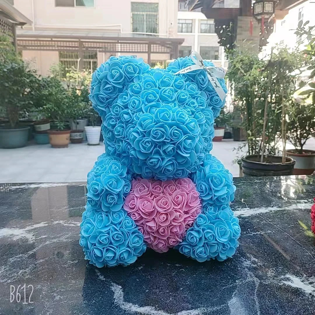 High Quality 40cm Artificial Roses Foam bear with gift box flower teddy Bear Gift for Valentine day mother's day gift